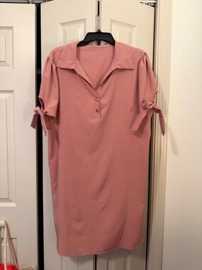 Dusty Rose Button Tie-Sleeve Mini Dress